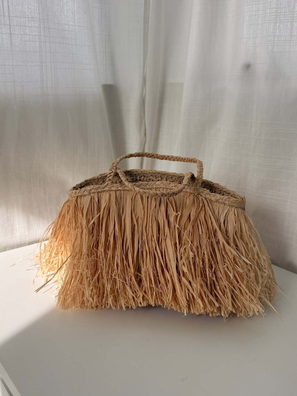 H&M Raffia Fringe Tote Bag - Natural Tan NWT